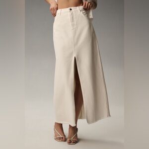 Anthropologie Pilcro The Madi Front Slit Denim Maxi Skirt Raw Hem White Size 2